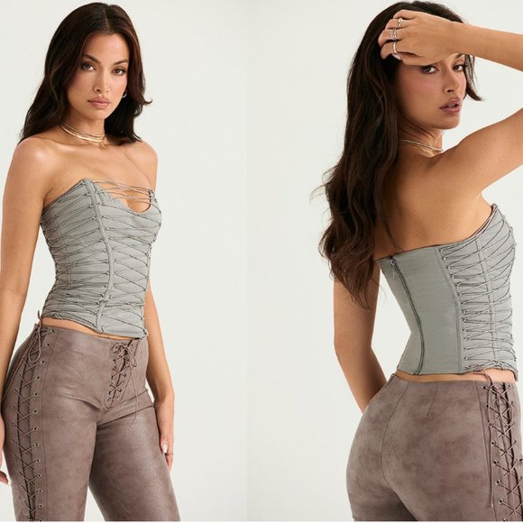 HOUSE OF CB 'Mirabelle' Smoke Lace Up Corset NWOT - Picture 4 of 5